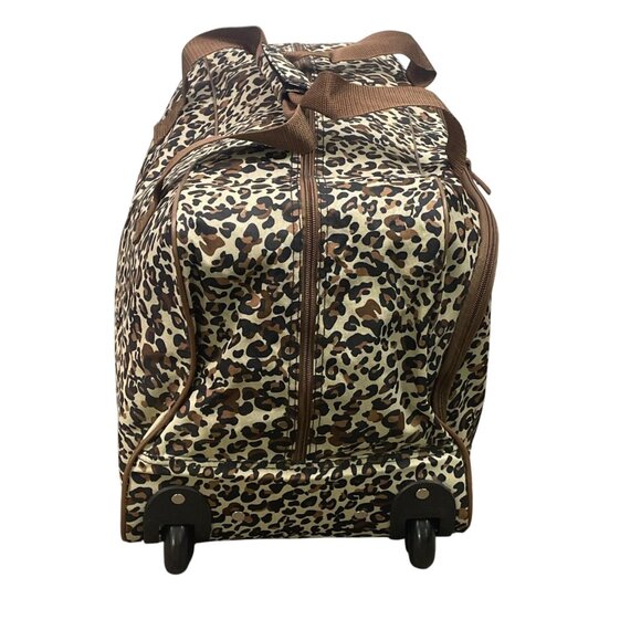 Global Tour Brown Leopard Print Travel Luggage With Zippered Rolling Duffel Bag - Picture 6 of 12
